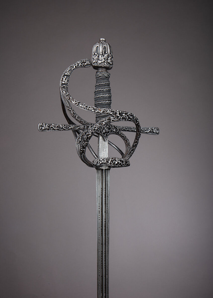 Rapier, Pietro de Formicano (Italian, Belluno, active ca. 1600), Steel, iron, hilt, Northern European, possibly German; blade, Italian, Belluno