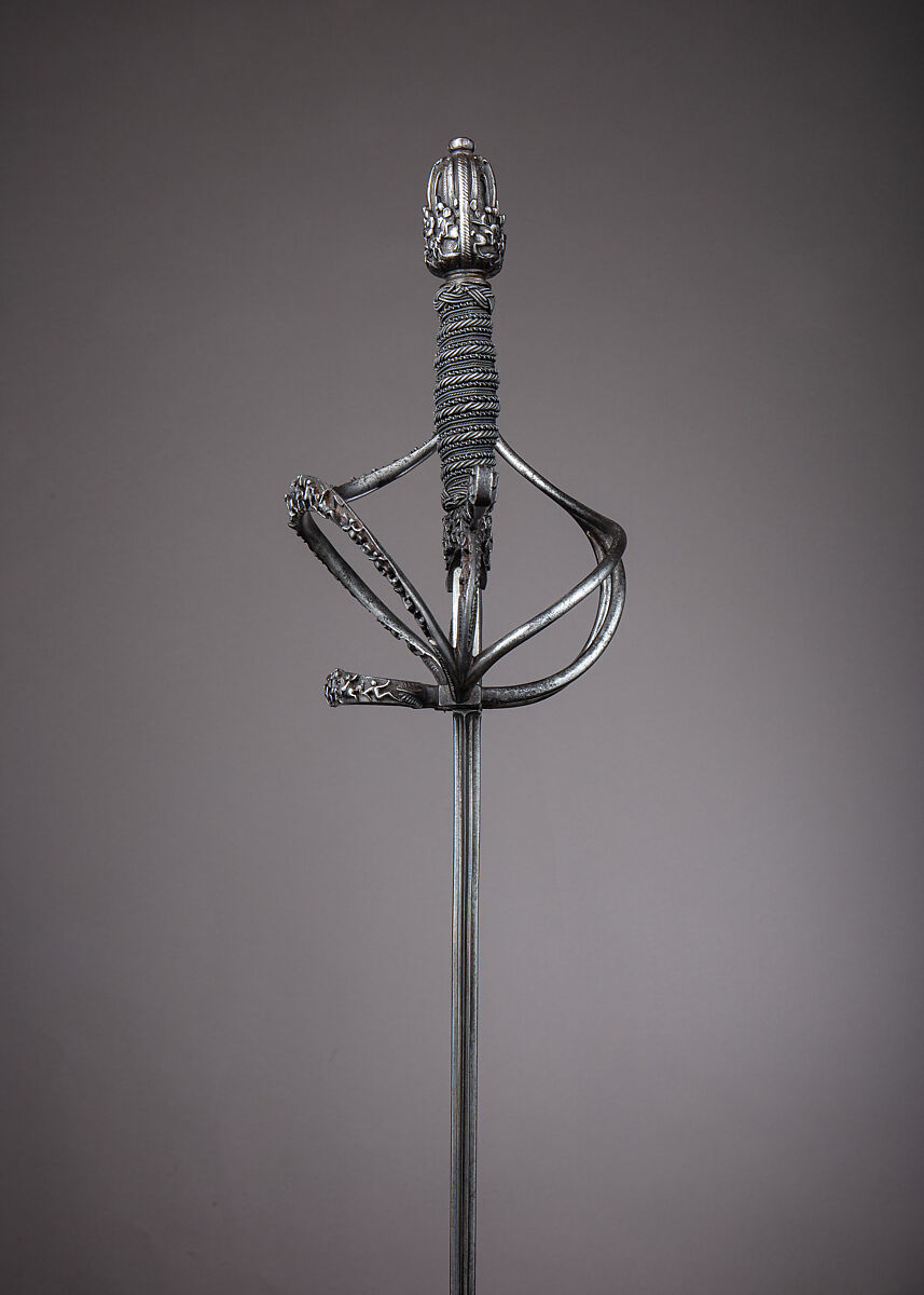 Rapier, Pietro de Formicano (Italian, Belluno, active ca. 1600), Steel, iron, hilt, Northern European, possibly German; blade, Italian, Belluno