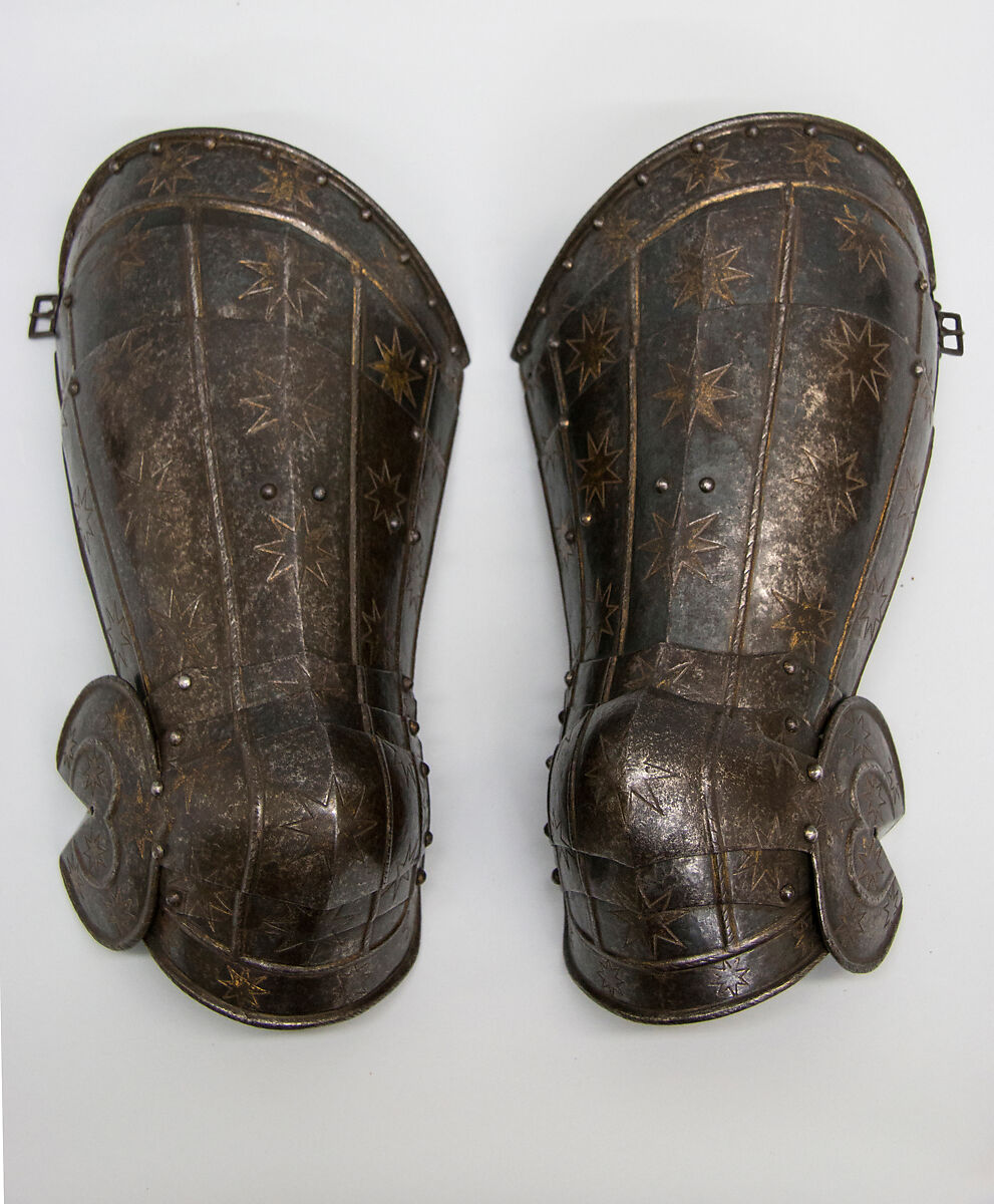 Pair of Thigh Defenses (Cuisses) with Knee Defenses (Poleyns), Steel, Italian, Milan or Brescia