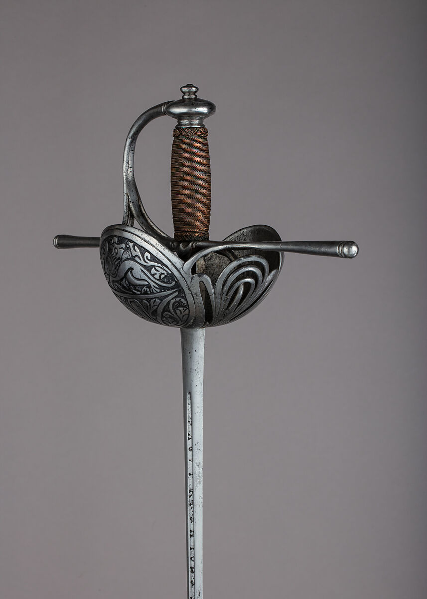 Cup-Hilted Rapier, Steel, copper wire, Spanish
