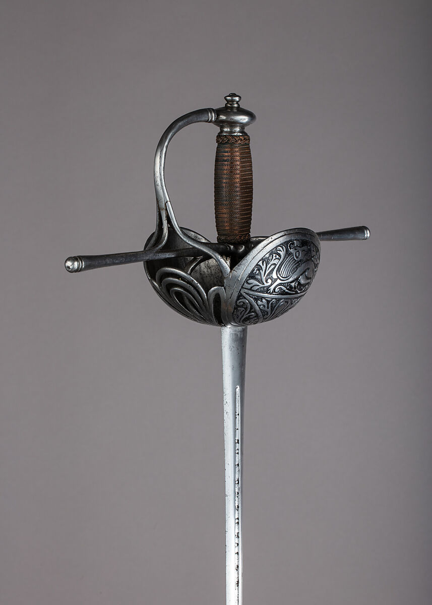 Cup-Hilted Rapier, Steel, copper wire, Spanish