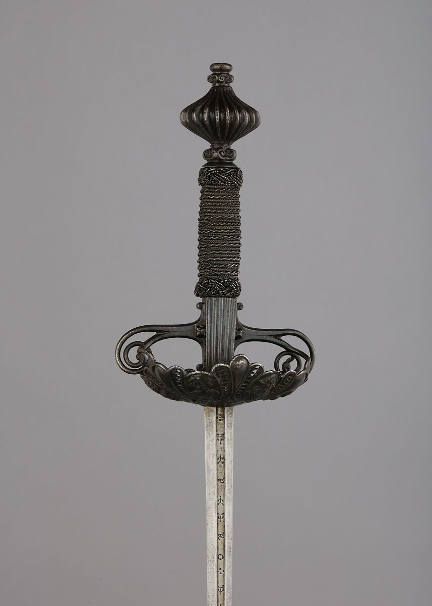 Rapier, Steel, iron, wood, hilt, probably Dutch; blade, Spanish, Toledo