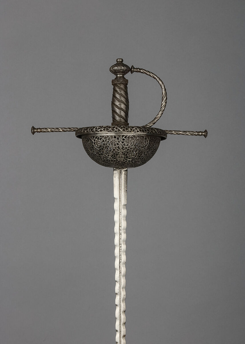 Cup-Hilted Rapier, Steel, iron, wood, hilt, Spanish; blade, German
