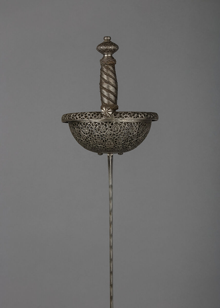 Cup-Hilted Rapier, Steel, iron, wood, hilt, Spanish; blade, German