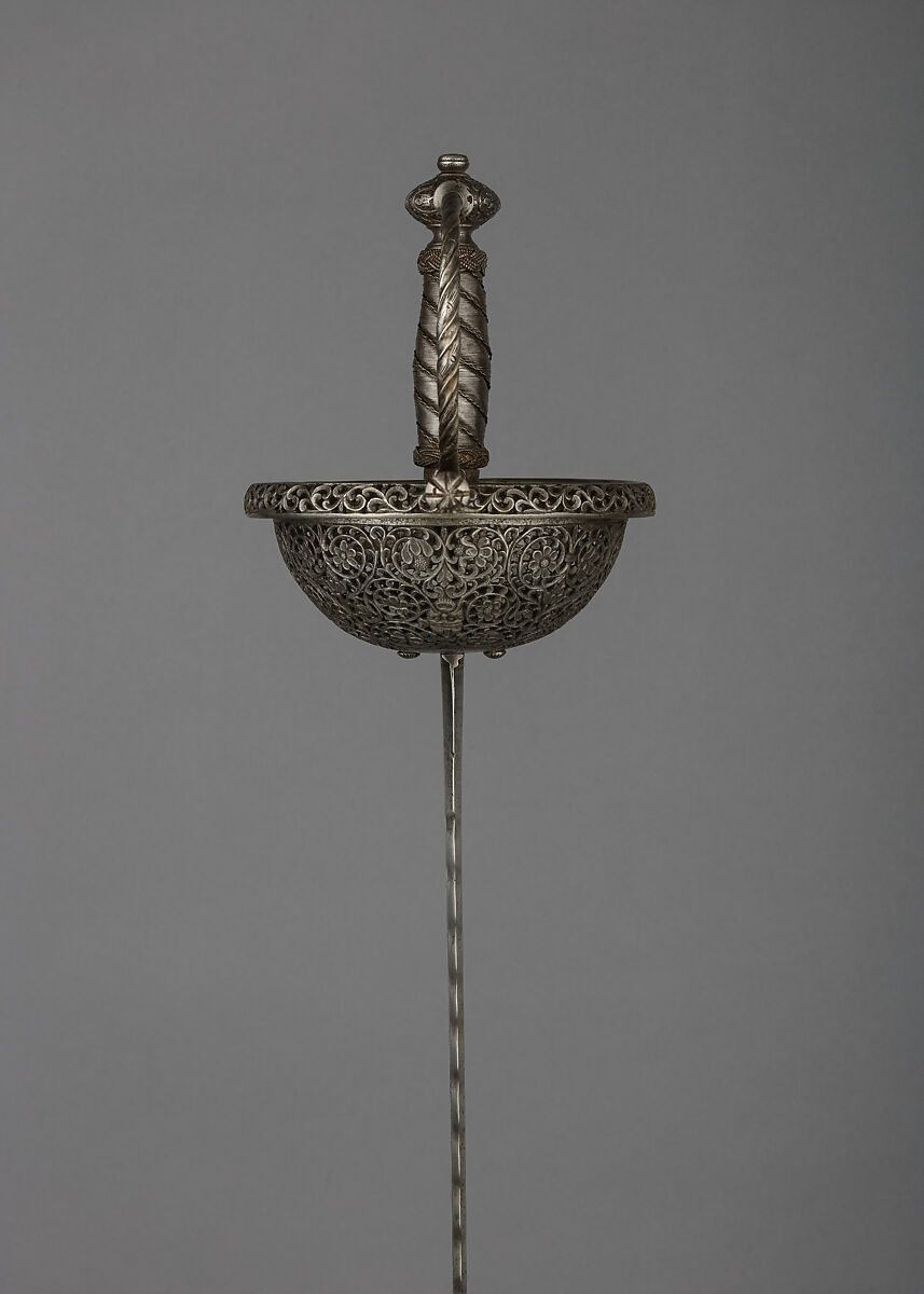 Cup-Hilted Rapier, Steel, iron, wood, hilt, Spanish; blade, German