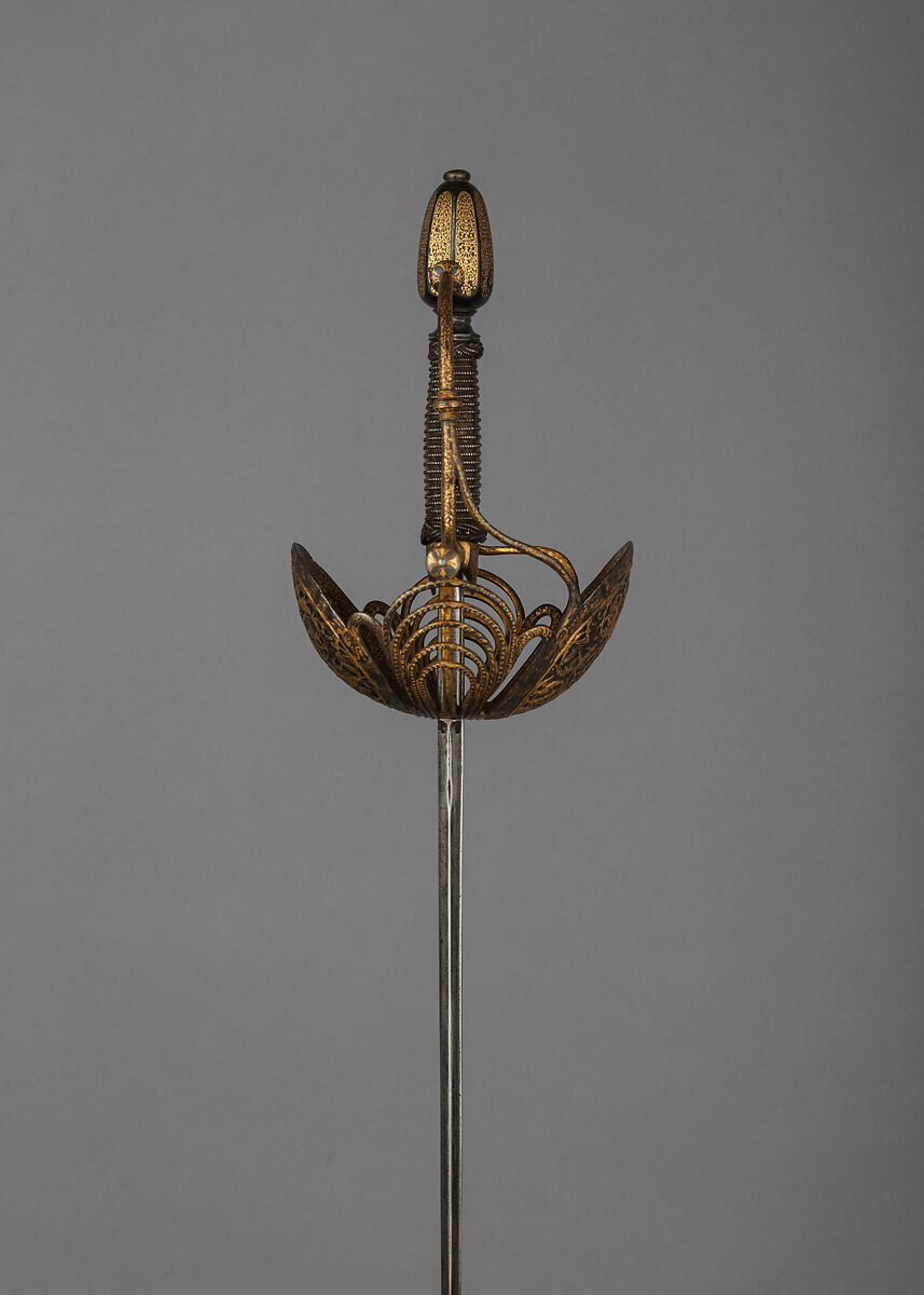 Cup-Hilted Rapier, Steel, iron, gold, wood, Italian