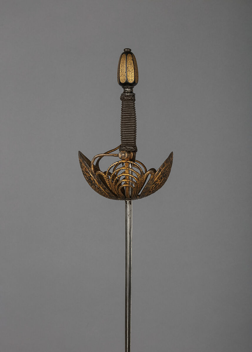 Cup-Hilted Rapier, Steel, iron, gold, wood, Italian