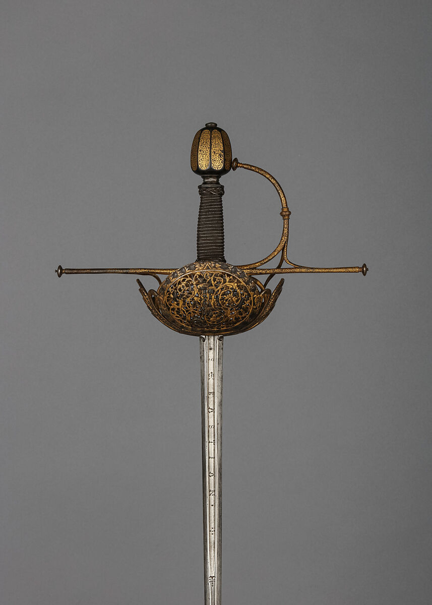 Cup-Hilted Rapier, Steel, iron, gold, wood, Italian