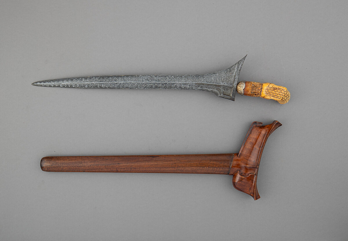 Kris with Sheath, Iron, silver, gold, ivory, wood, Sumatran, Acheen