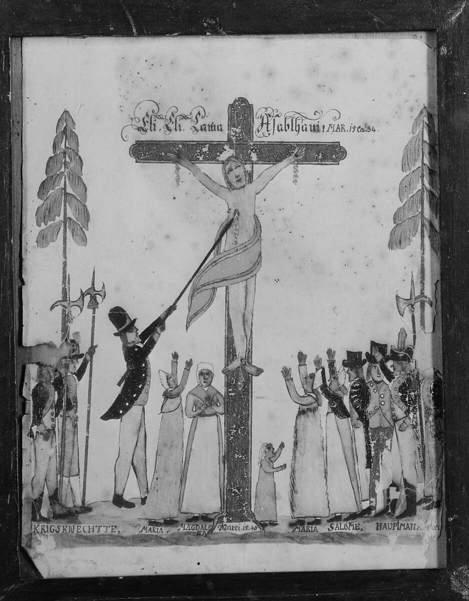 Drawing of the Crucifixion, Watercolor on white paper, American 