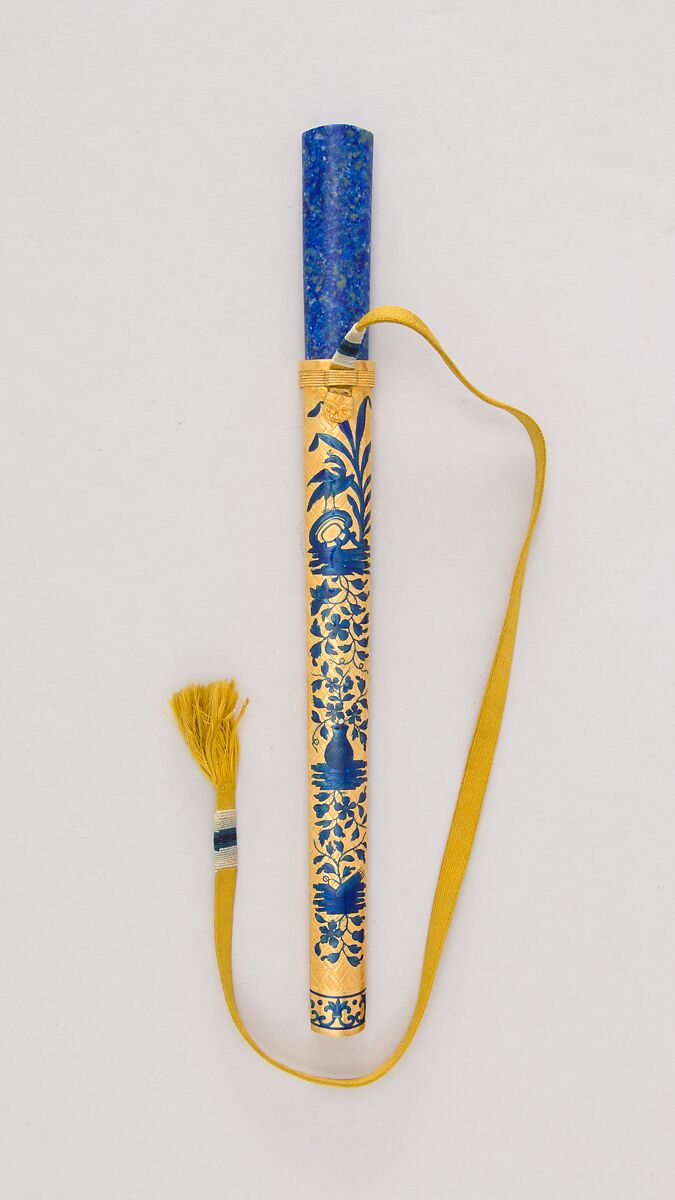 Imperial Knife with Sheath, Steel, lapis lazuli, turquoise, pink stone, gold, enamel, Chinese