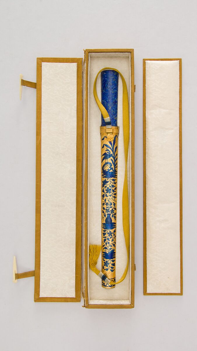 Imperial Knife with Sheath, Steel, lapis lazuli, turquoise, pink stone, gold, enamel, Chinese