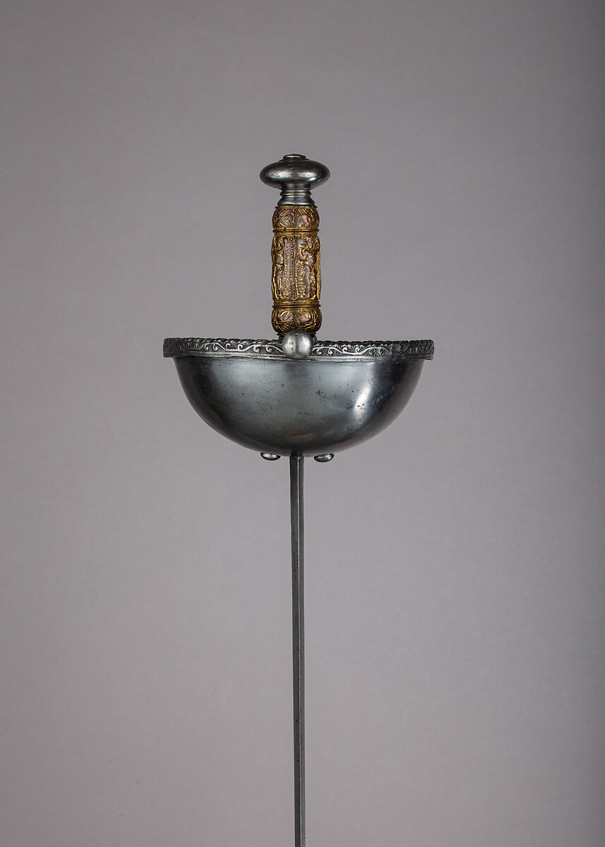 Cup-Hilted Rapier, Steel, bronze, gold, Spanish