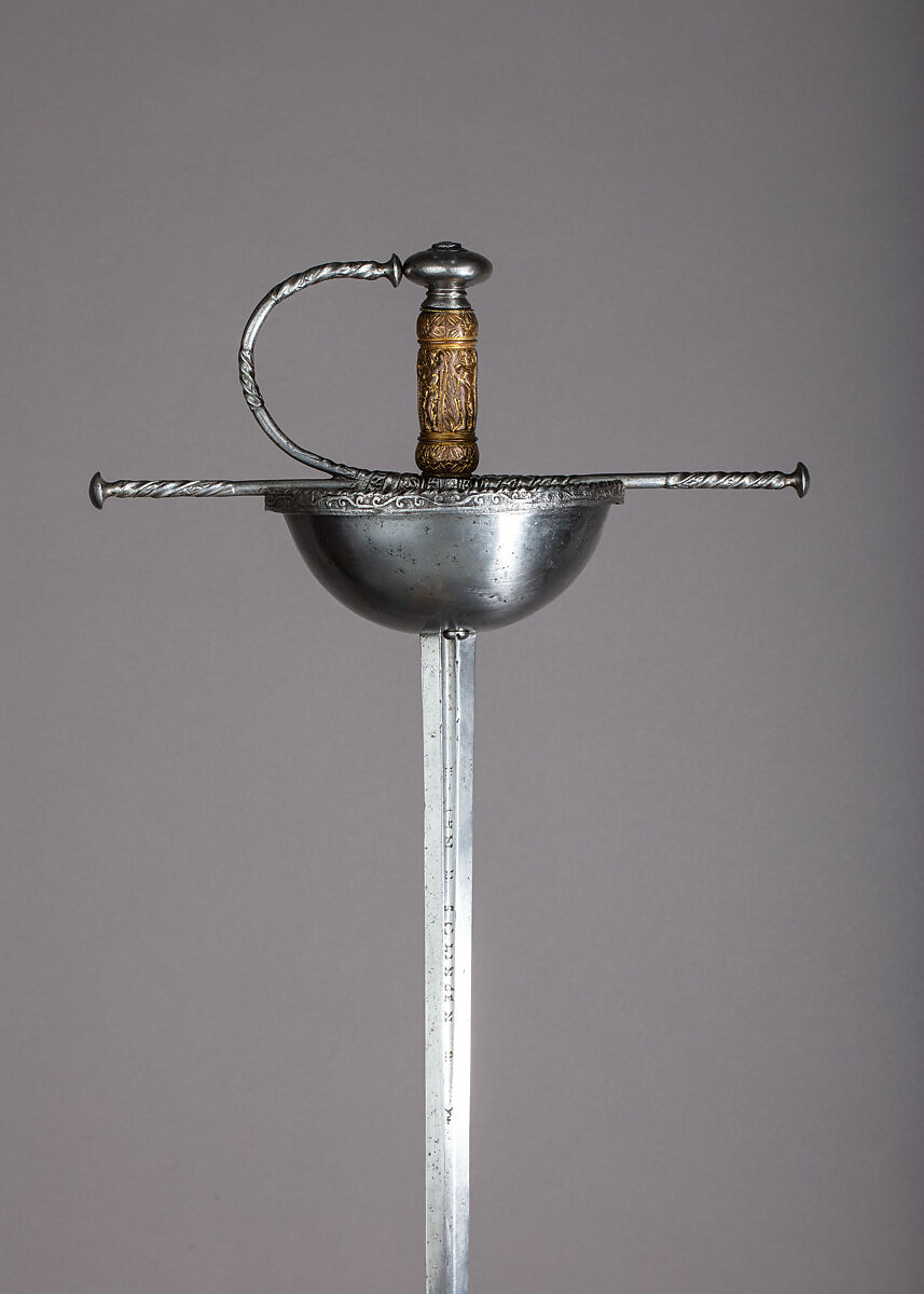 Cup-Hilted Rapier, Steel, bronze, gold, Spanish 