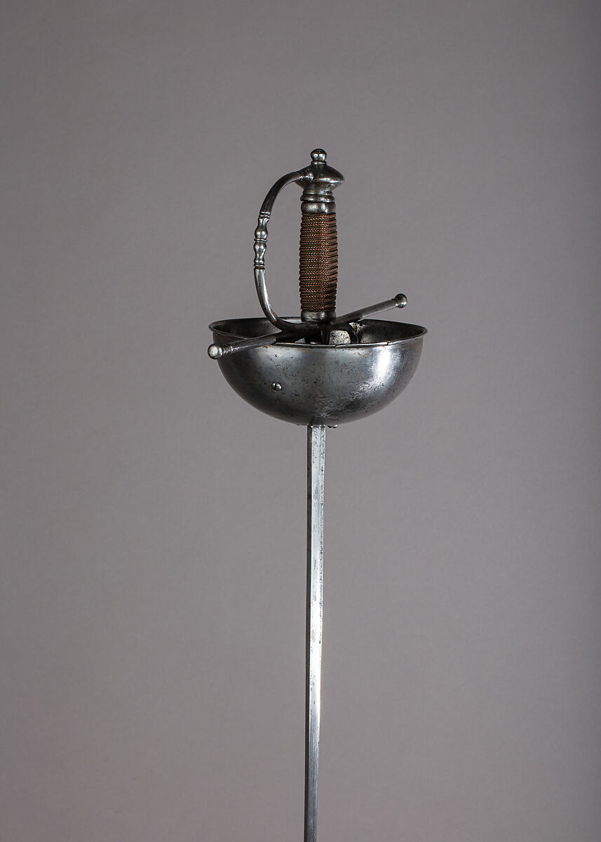 Cup-Hilted Rapier, Steel, copper wire, hilt, Spanish; blade, German, Solingen