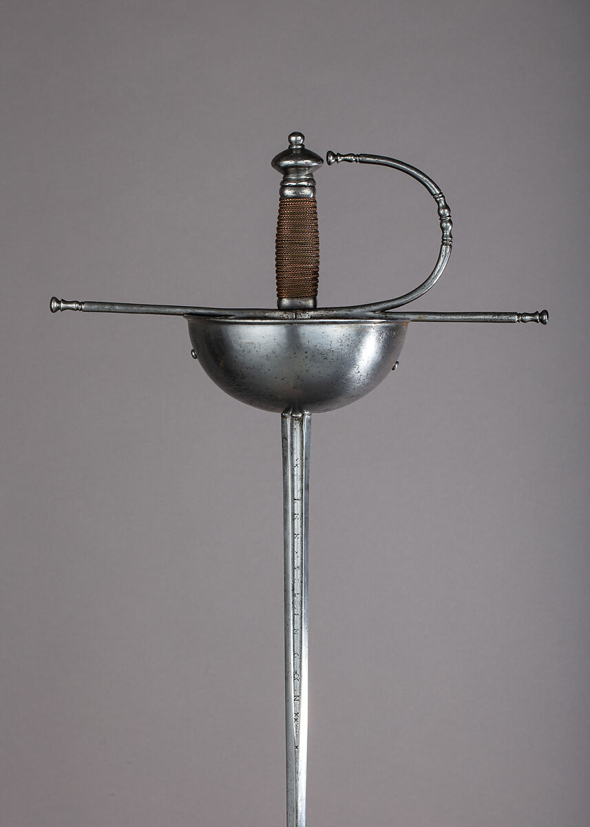 Cup-Hilted Rapier, Steel, copper wire, hilt, Spanish; blade, German, Solingen