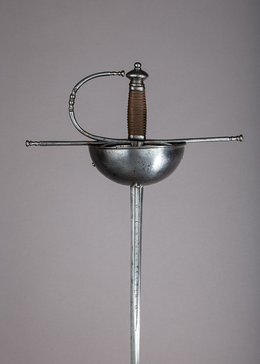 Cup-Hilted Rapier, Steel, copper wire, hilt, Spanish; blade, German, Solingen 