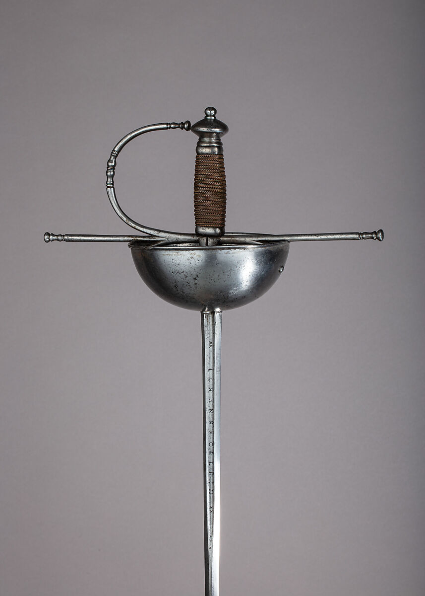 Cup-Hilted Rapier, Steel, copper wire, hilt, Spanish; blade, German, Solingen
