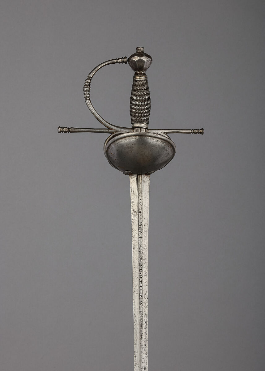 Rapier, Blade inscribed by Arnolt Windhvfel (German, Solingen, active late 17th–early 18th century), Steel, silver, wood, Spanish; blade, German, Solingen 