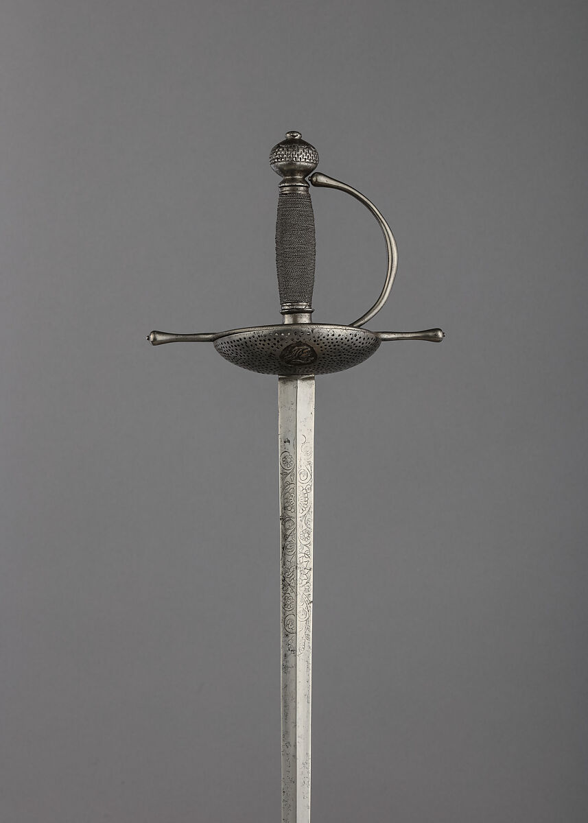 Rapier with Scabbard, Steel, leather, brass, Italian