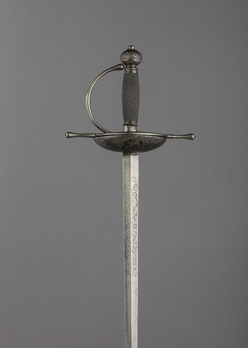 Rapier with Scabbard, Steel, leather, brass, Italian 