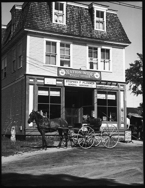[Horse-Drawn Carriage in Front of General Store and Post Office, Plainfield, New Hampshire], Walker Evans (American, St. Louis, Missouri 1903–1975 New Haven, Connecticut), Film negative 