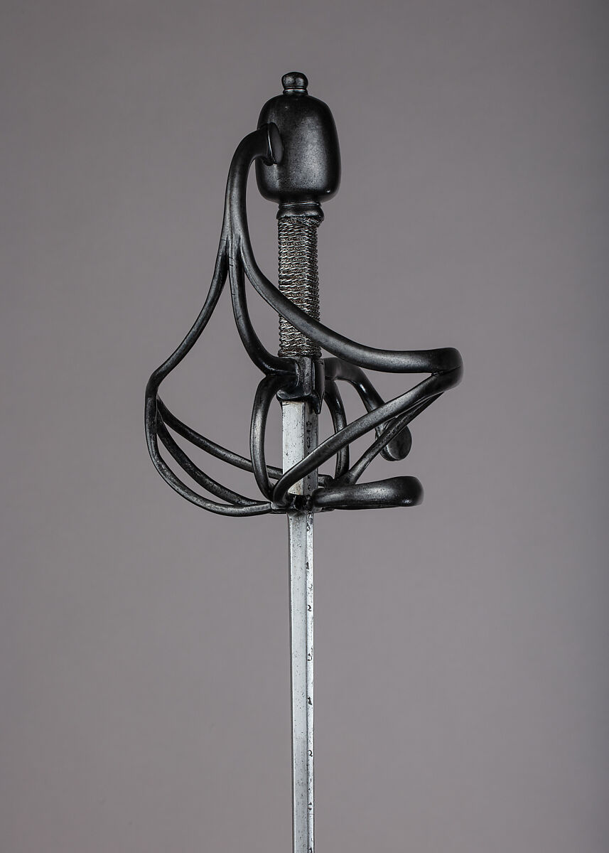 Rapier, Blade by Pietro Caino (Italian, Milan, active second half 16th century), Steel, wood, iron, hilt, probably German; blade, Italian, Milan
