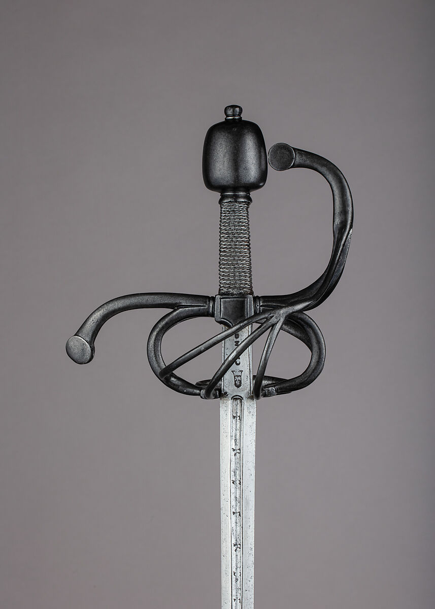 Rapier, Blade by Pietro Caino (Italian, Milan, active second half 16th century), Steel, wood, iron, hilt, probably German; blade, Italian, Milan