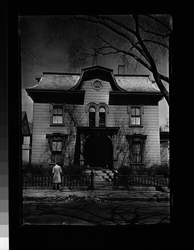 [Italianate Revival House with Man on Sidewalk, Possibly John Brooks Wheelwright, Cambridge, Massachusetts]
