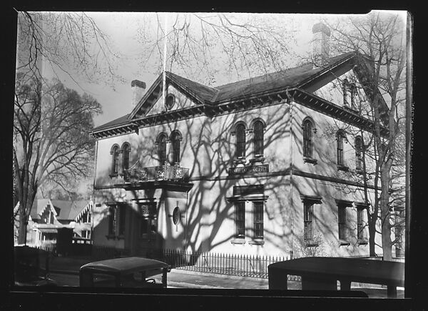 [Italiante Revival Building with Tree Shadows on Façade, Insurance Office, Dedham, Massachusetts]