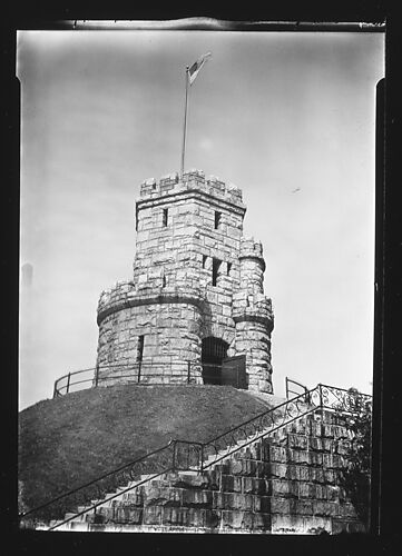 [Rusticated Castle Turret with American Flag, Somerville, Massachusetts]