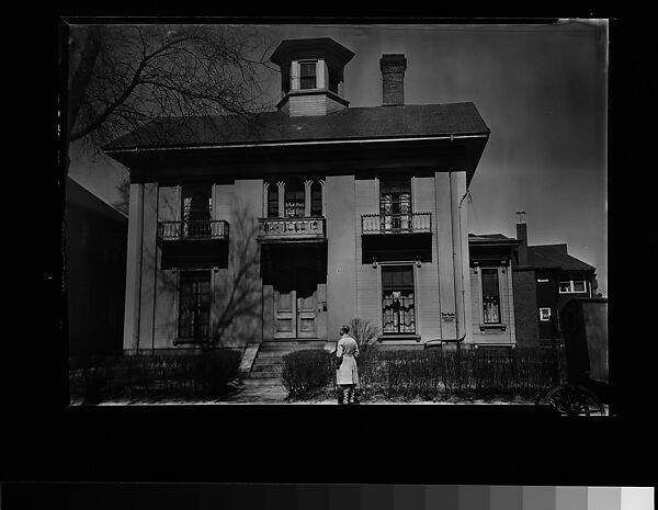 [Italianate Revival House with Man on Sidewalk, Possibly John Brooks Wheelwright, Cambridge, Massachusetts]