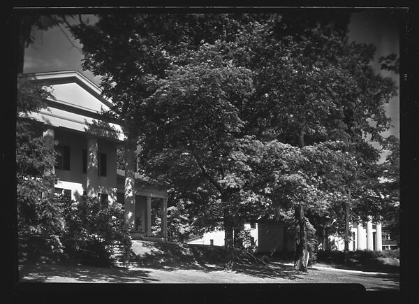 [Greek Revival House Behind Trees and Shrubs, Greenfield, Massachusetts], Walker Evans (American, St. Louis, Missouri 1903–1975 New Haven, Connecticut), Film negative 