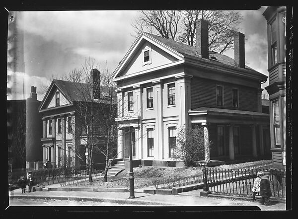 [Two Greek Revival Houses with Children on Sidewalk, South Boston, Massachusetts], Walker Evans (American, St. Louis, Missouri 1903–1975 New Haven, Connecticut), Film negative 