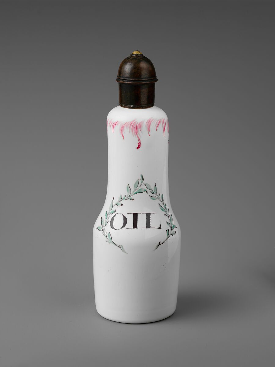 Cruet, Opaque glass with enamel decoration, British