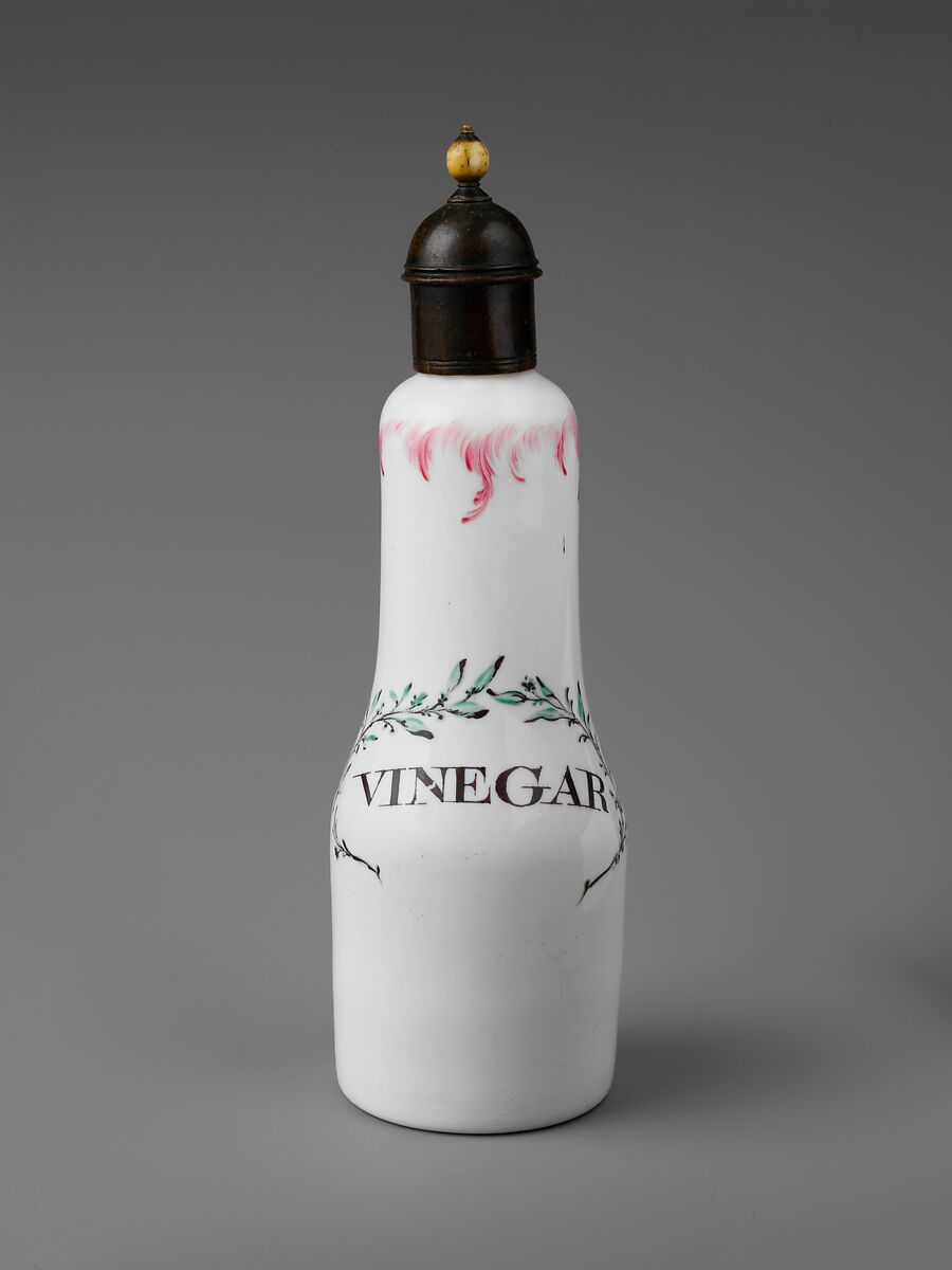 Cruet, Opaque glass with enamel decoration, British