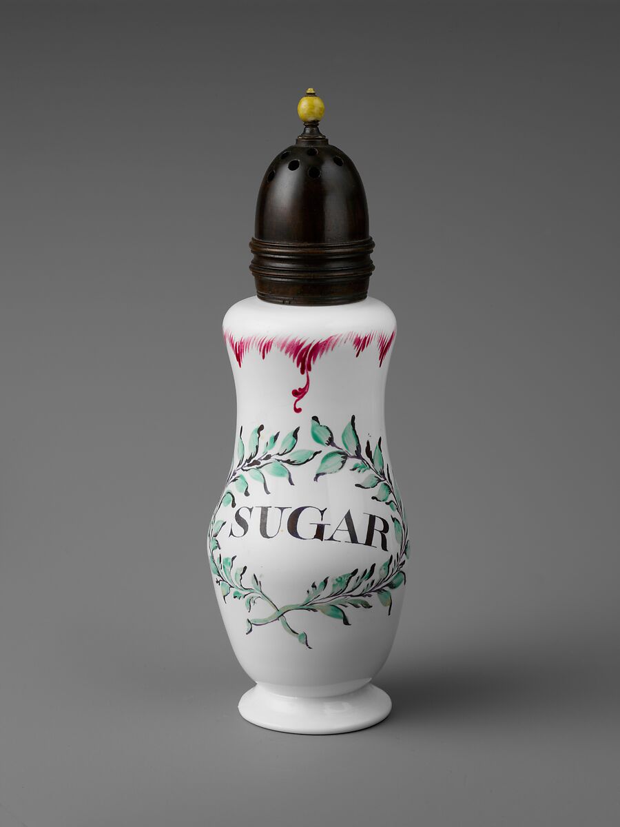 Cruet, Opaque glass with enamel decoration, British