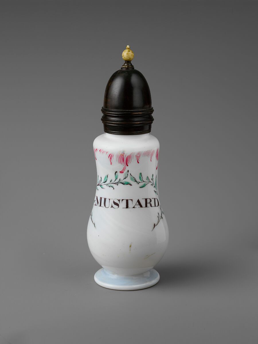 Cruet, Opaque glass with enamel decoration, British