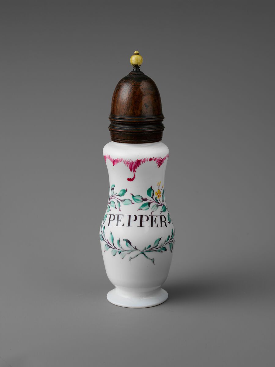 Cruet, Opaque glass with enamel decoration, British