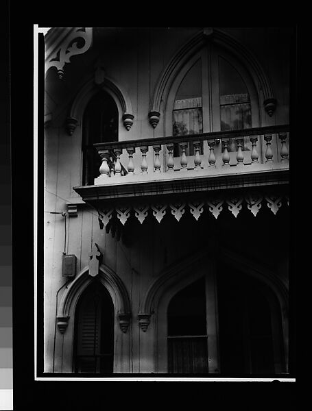 [Pointed-Arch Windows and Balcony Trim of Gothic Revival House], Walker Evans (American, St. Louis, Missouri 1903–1975 New Haven, Connecticut), Film negative 