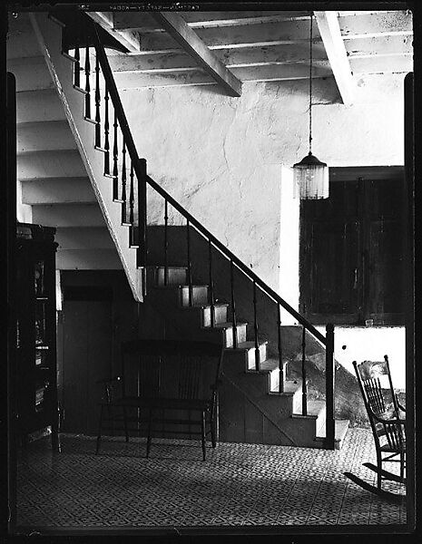 [Entryway Interior with Stairwell, Rocking Chair, and Bookcase, Possibly Havana], Walker Evans (American, St. Louis, Missouri 1903–1975 New Haven, Connecticut), Film negative 