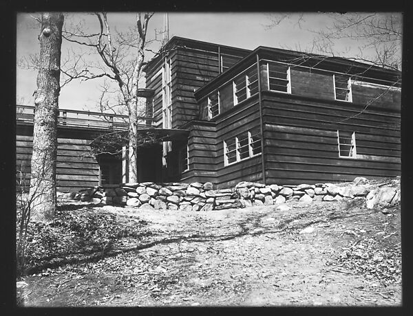 [Rear View of Modernist House with Brick Patio, Residence of Lyman Paine and Ruth Forbes, Naushon Island, Massachusetts], Walker Evans (American, St. Louis, Missouri 1903–1975 New Haven, Connecticut), Glass negative 