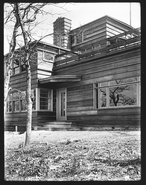 [Side View of Modernist House with Brick Patio, Residence of Lyman Paine and Ruth Forbes, Naushon Island, Massachusetts], Walker Evans (American, St. Louis, Missouri 1903–1975 New Haven, Connecticut), Glass negative 