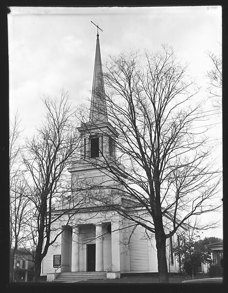 [Greek Revival Church Behind Trees and Power Lines], Walker Evans (American, St. Louis, Missouri 1903–1975 New Haven, Connecticut), Glass negative 