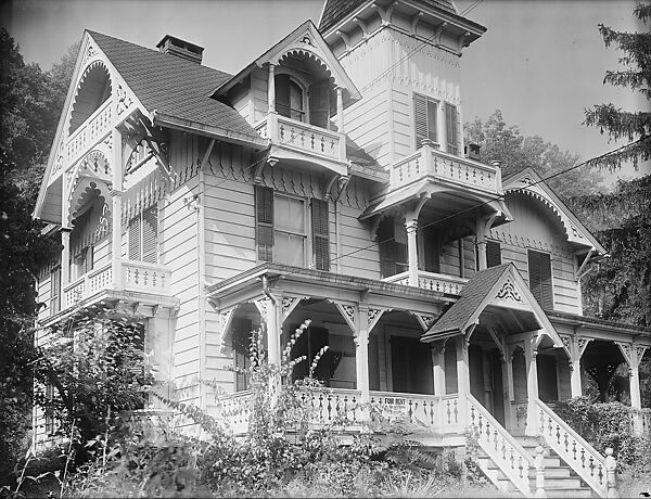 [Folk Victorian House with Jigsaw Ornament Gables and Porch, Nyack, New York], Walker Evans (American, St. Louis, Missouri 1903–1975 New Haven, Connecticut), Glass negative 