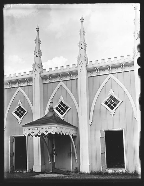 [Wing Façade of "Wedding Cake" House Showing Pump Canopy, Kennebunk, Maine], Walker Evans (American, St. Louis, Missouri 1903–1975 New Haven, Connecticut), Glass negative 