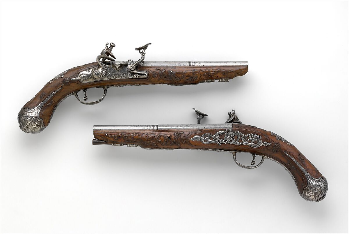 Pair of Snaphaunce Pistols, Wood (walnut), steel, Italian, Bologna 