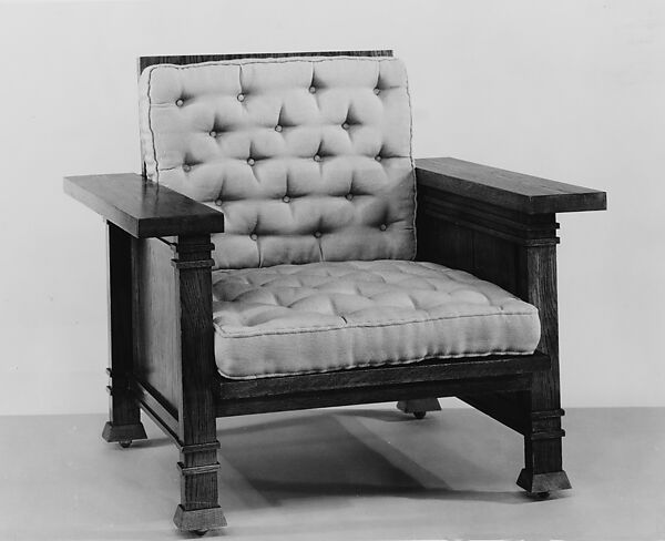 Armchair, Frank Lloyd Wright (American, Richland Center, Wisconsin 1867–1959 Phoenix, Arizona), White oak, wool, American