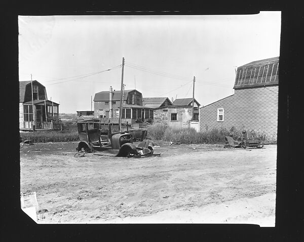 [Junked Car in Lot Before Clapboard Beachfront Houses, Possibly Canarsie, Brooklyn, New York?], Walker Evans (American, St. Louis, Missouri 1903–1975 New Haven, Connecticut), Film negative 