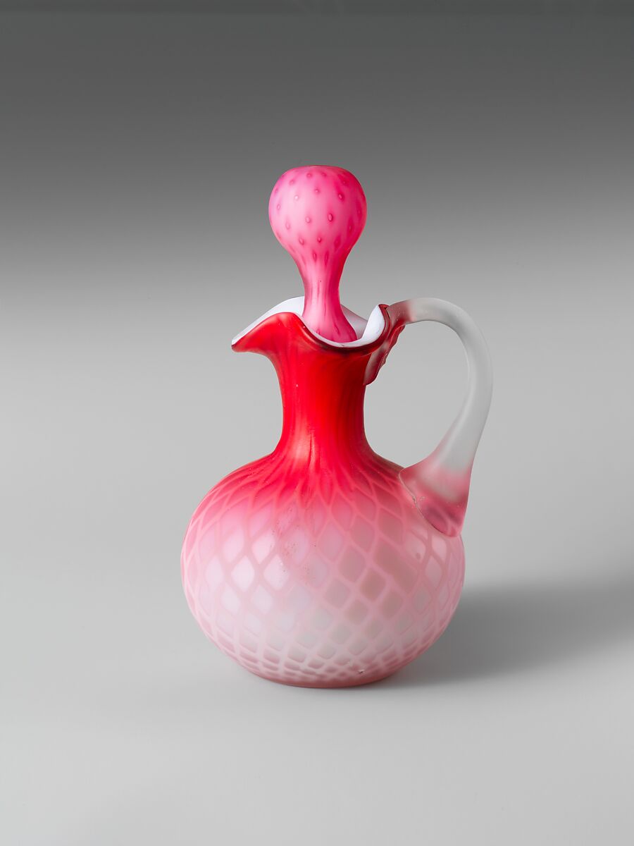 Cruet, Blown satin cranberry glass, American 